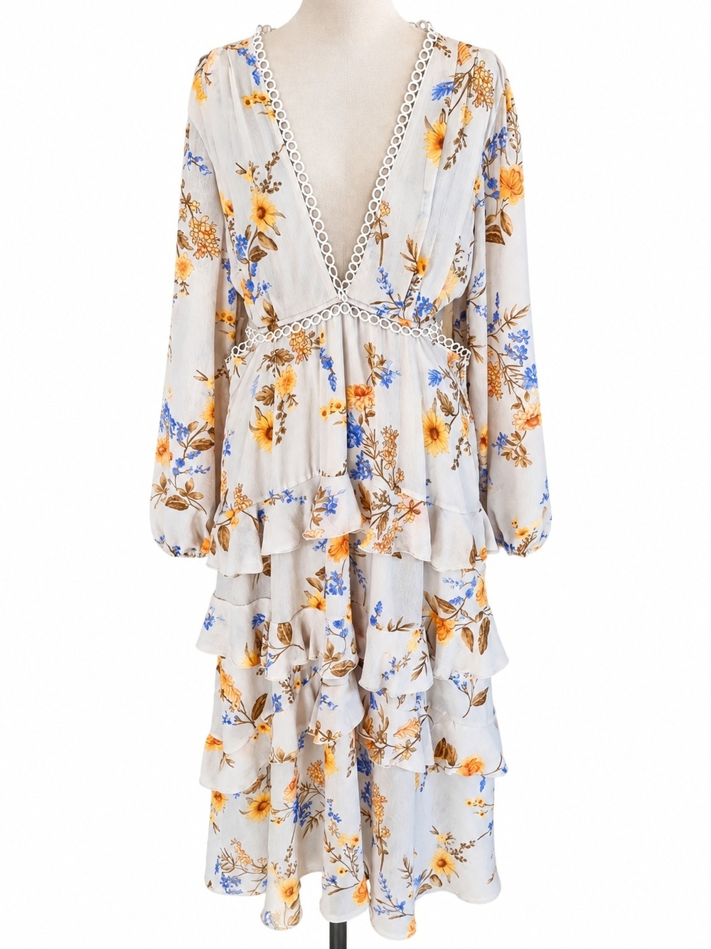 Forever 21 Women’s XL Floral Cutout Tiered Ruffle Midi Dress